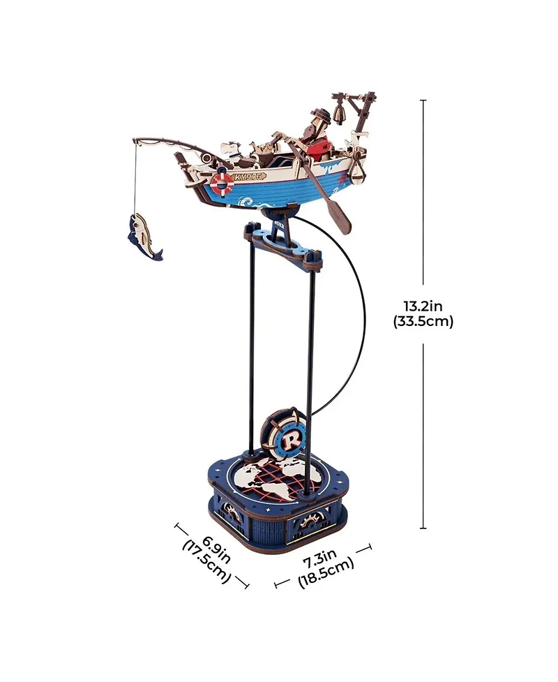 Robotime 3D Puzzle, Wooden Building Kits with Ocean Fisher Model, Diy Pendulum Toy for Kids Adults, Multicolored, 6.9"7.3"13.2"