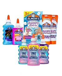Elmer's Fluffy Slime Kit – Translucent Color Glue, Fluffy Activator & Glitter Glue (Blue, Pink, Purple, 6oz Bottles, 1 Ct Craft Set)