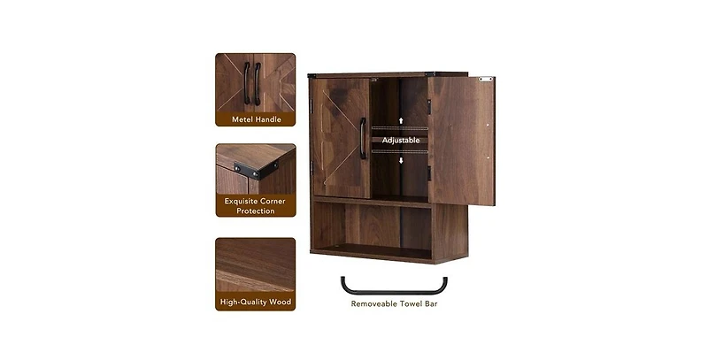 Slickblue Rustic Farmhouse Bathroom Cabinet with Towel Bar and Wall-Mounted Design