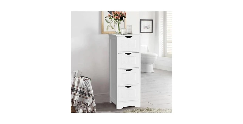 Modern Farmhouse Bathroom Floor Cabinet with 4 Drawers in Wood Finish