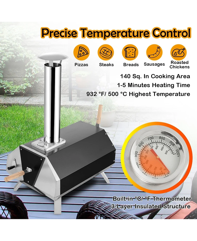 Costway Outdoor Pizza Oven Machine 12'' Pizza Grill Maker Portable with Foldable legs