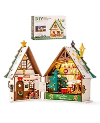 Robotime 3D Puzzles Miniature Dollhouse Kits for Adults,Mini House Toy Building Kit, Twinkling Christmas House, Multicolor, 9.06"7.56"2.17