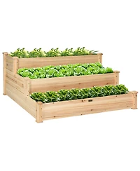 Gymax Outdoor Garden 3 Tier Wooden Elevated Raised Vegetable Planter Gardening Kit
