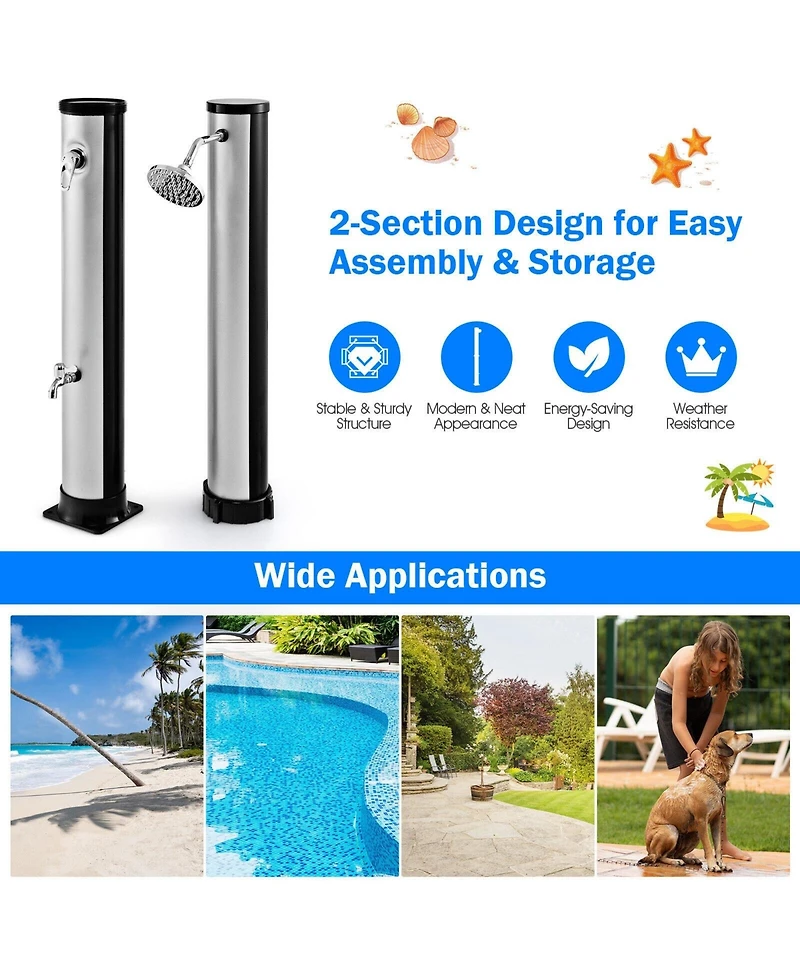 Akiudex Solar Heated Outdoor Shower with Foot Rinse and 10 Gallon Tank