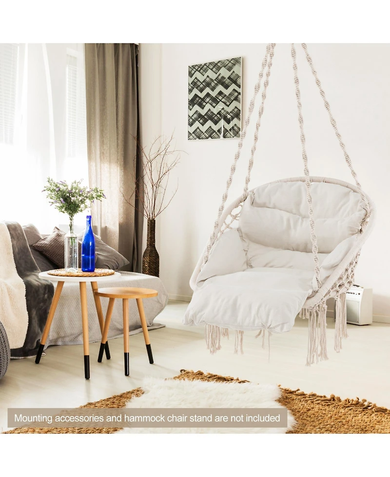 Akiudex Boho Hanging Chair with Thick Cushion and Macrame Details
