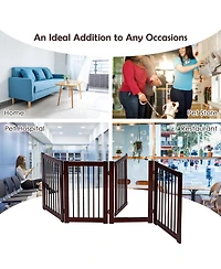 Akiudex 4-Panel Foldable Wooden Pet Gate with Lockable Door and Adjustable Shape