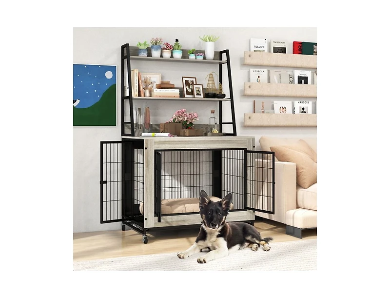 Akiudex 2-in-1 Dog Crate with Storage and Flip-Top Access