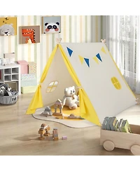 Akiudex Kids Indoor Outdoor Triangular Play Tent with Windows and Hanging Flags, Easy Setup