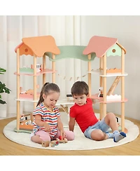 Akiudex 3-Story Wooden Dollhouse with Furniture and Corner Design for Kids Ages 3+