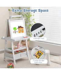 Akiudex 3 in 1 Wooden Art Easel with Double Sided Board and Storage for Kids