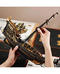 Robotime 3D Puzzles, Wooden Puzzle with Pirate Ship Theme, Building Toys for Kids Adults, Black, 18.5"7.1"15.4