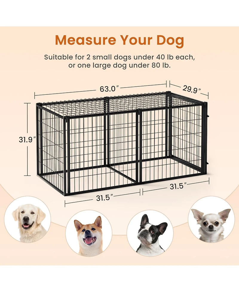 Aostirmotor 63 in. L x 29.9 in. W x 31.9 in. H. Dog Crate 63" Dog Kennel for Small Medium Dogs, Puppy Dog Playpen with Top in Black.