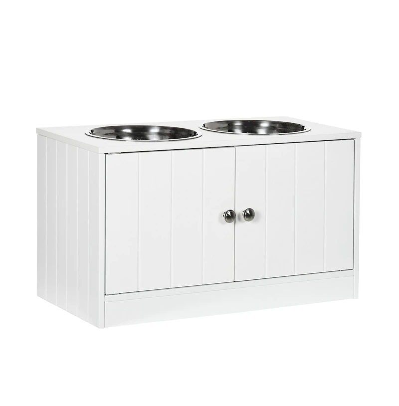 Aostirmotor 44in-l White Elevated Dog Bowls Storage Cabinet Raised Dog Bowl Stand Feeding Station