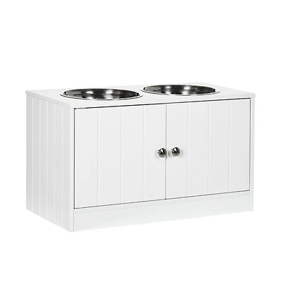 Aostirmotor 44in-l White Elevated Dog Bowls Storage Cabinet Raised Dog Bowl Stand Feeding Station