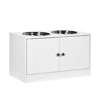Aostirmotor 44in-l White Elevated Dog Bowls Storage Cabinet Raised Dog Bowl Stand Feeding Station