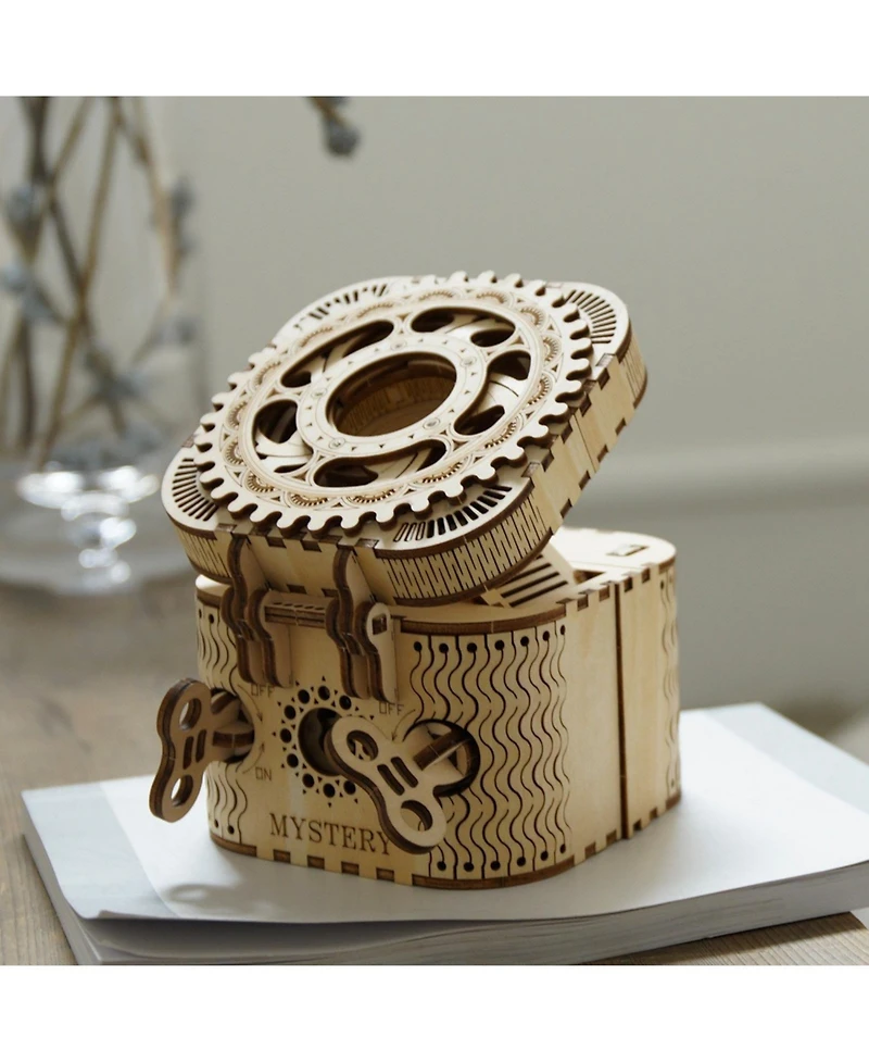Robotime Puzzle Box 3D Wooden Puzzle Model Kits, Beige, 4.9"4"3.4"