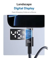Baseus Usb C Cable, 100W 5A Fast Charging Usb C Charger Cable with Led Display,6.6ft Braided Usb C to Usb C Cable