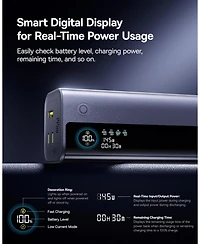 Baseus Laptop Power Bank, 20,000mAh 145W Portable Charger Built-in Retractable Cable, 4-Port Pd Fast Charging Battery Bank with Smart Display