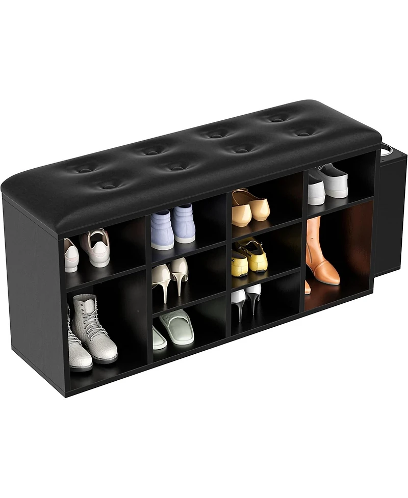Ironck Shoe Bench, Ten Cubbies Storage Entryway Bench with Pu Leather, Black