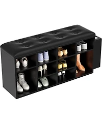 Ironck Shoe Bench, Ten Cubbies Storage Entryway Bench with Pu Leather, Black