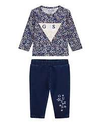 Guess Baby Girls 2-Piece Long Sleeve T-Shirt and Knit Denim Pants Set