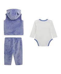 Guess Baby Boys 3-Piece Long-Sleeve Bodysuit, Hooded Vest and Pant Set