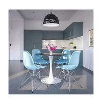 LeisureMod 5-Piece Dining Set 35" Round Dining Table in White Iron