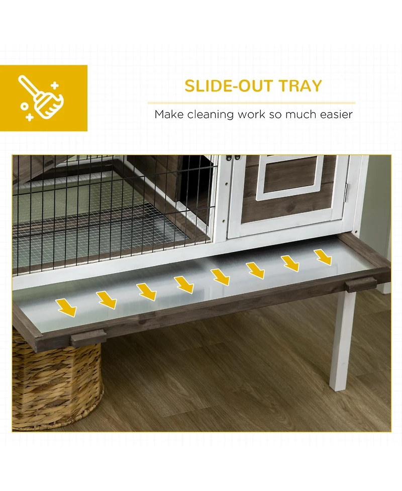 PawHut Wood Rabbit Hutch, Elevated Guinea Pig Cage with Run,