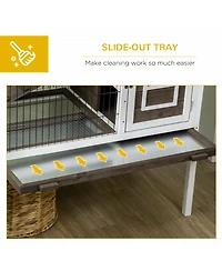 PawHut Wood Rabbit Hutch, Elevated Guinea Pig Cage with Run,