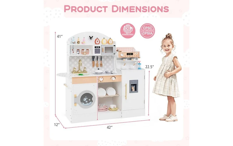 Akiudex Kids Wooden Kitchen Set with Drink Station and Accessories