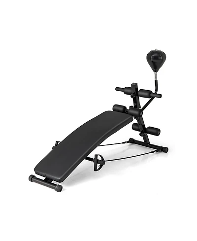 Akiudex Adjustable Sit Up Bench with Speedball and Resistance Bands for Home Workout