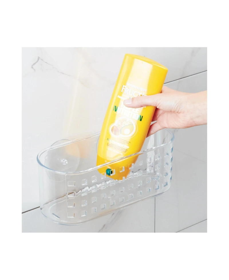 iDesign Plastic Suction Shower Basket for Bathroom, Set of 2, Clear, Made in Usa