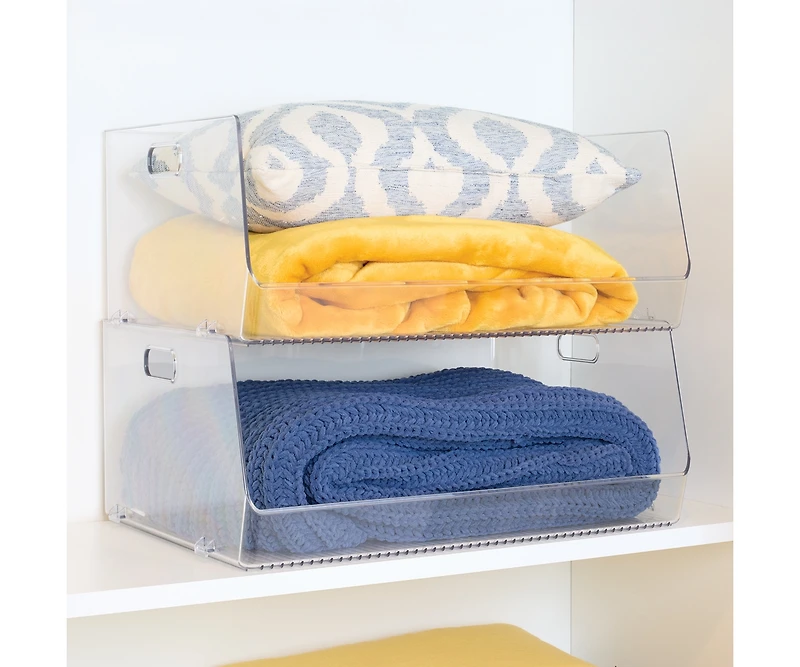 iDesign Stackable Open-Front Bin with Handles, Set of 2, Clear, Made in Usa