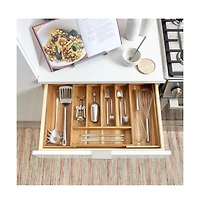 iDesign Expandable Acacia Wood Cutlery Drawer Organizer -Natural