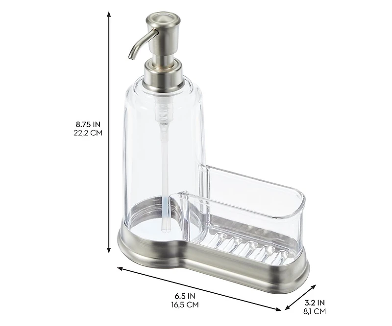iDesign Plastic Kitchen Sink Caddy with Soap Dispenser - Clear/Brushed
