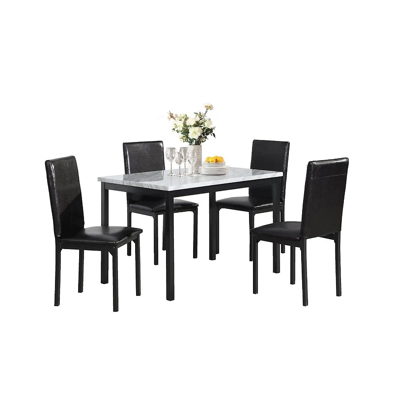 Roundhill Furniture Citico 5-Pc Dinette Set with Faux Marble Top