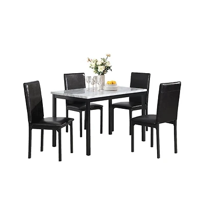 Roundhill Furniture Citico 5-Pc Dinette Set with Faux Marble Top