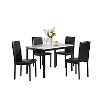 Roundhill Furniture Citico 5-Pc Dinette Set with Faux Marble Top