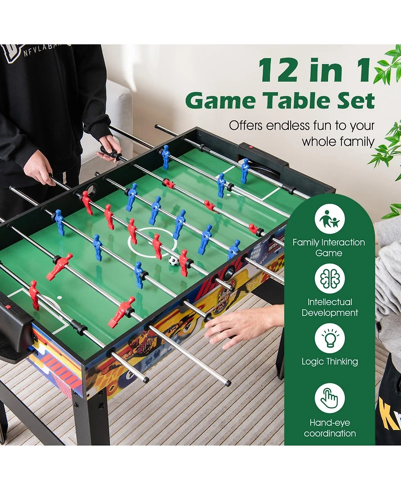Akiudex 12 in 1 Multi Game Table with Foosball Billiards Ping Pong Chess Bowling and More