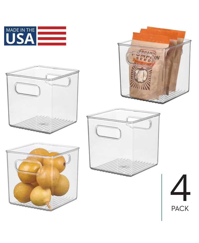 iDesign Cube Storage Bin with Handles for Pantry, Set of 4, Clear, Made in Usa