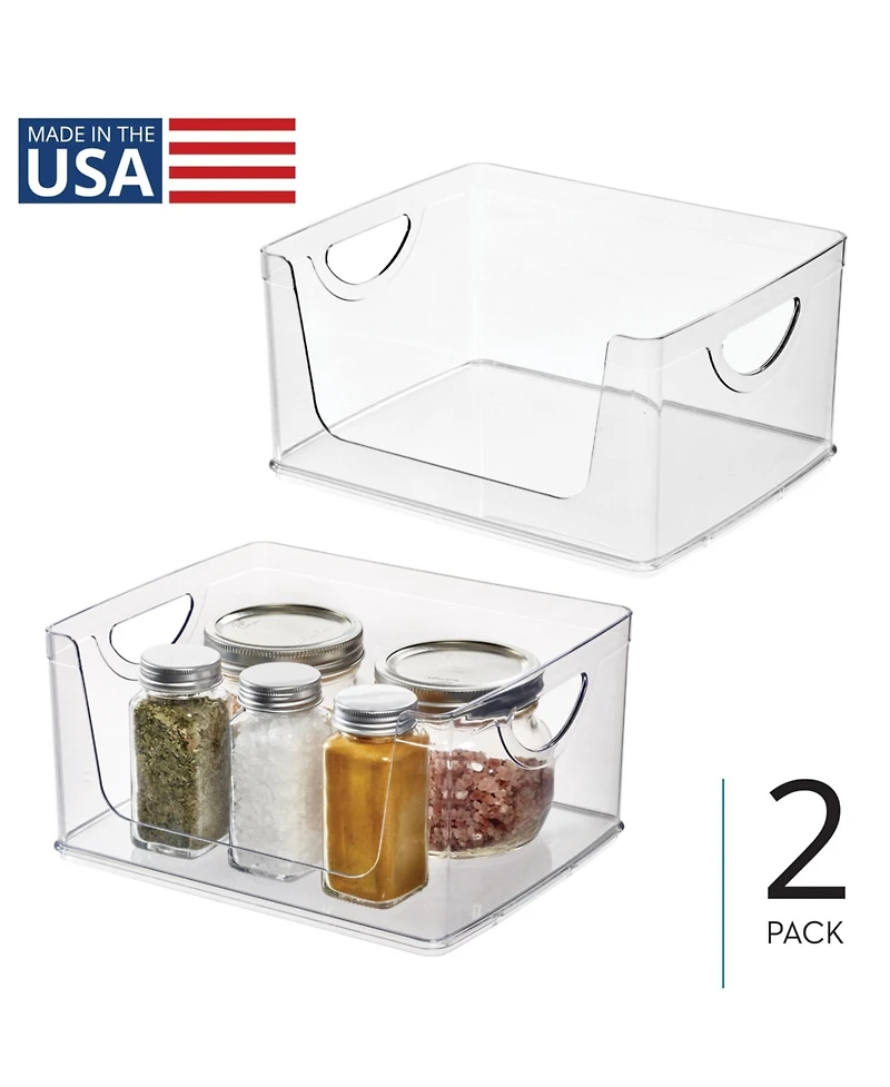 iDesign Stackable Open-Front Bin with Handles, Set of 2, Clear, Made in Usa