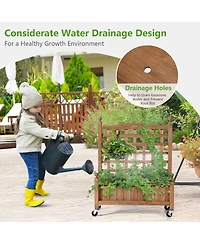 Gymax 2PC 32in Wood Planter Box w/Trellis Mobile Raised Bed for Climbing Plant