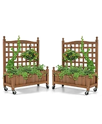 Gymax 2PC 32in Wood Planter Box w/Trellis Mobile Raised Bed for Climbing Plant