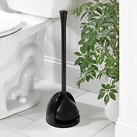 iDesign Compact Toilet Plunger with Holder for Bathroom - Black