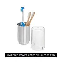 iDesign Stainless Steel Toothbrush Organizer with Cover - Clear/Brushed