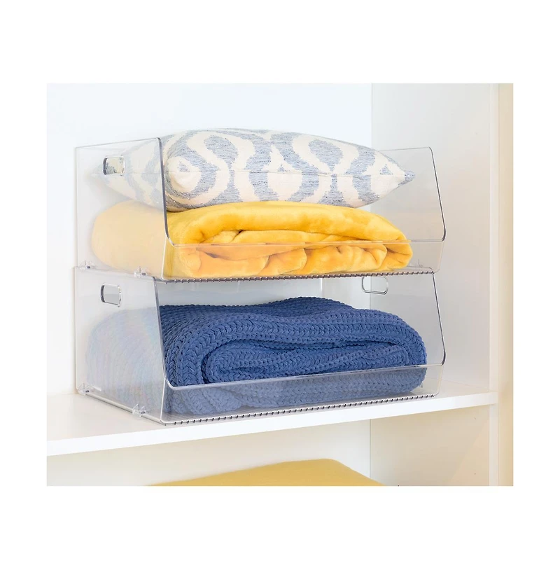 iDesign Stackable Open-Front Storage Bin with Handles - Clear - Made in Usa