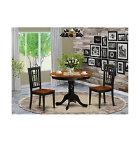 East West Furniture 3 Pc Dining Table with 2 Wood Chairs in Black and Cherry