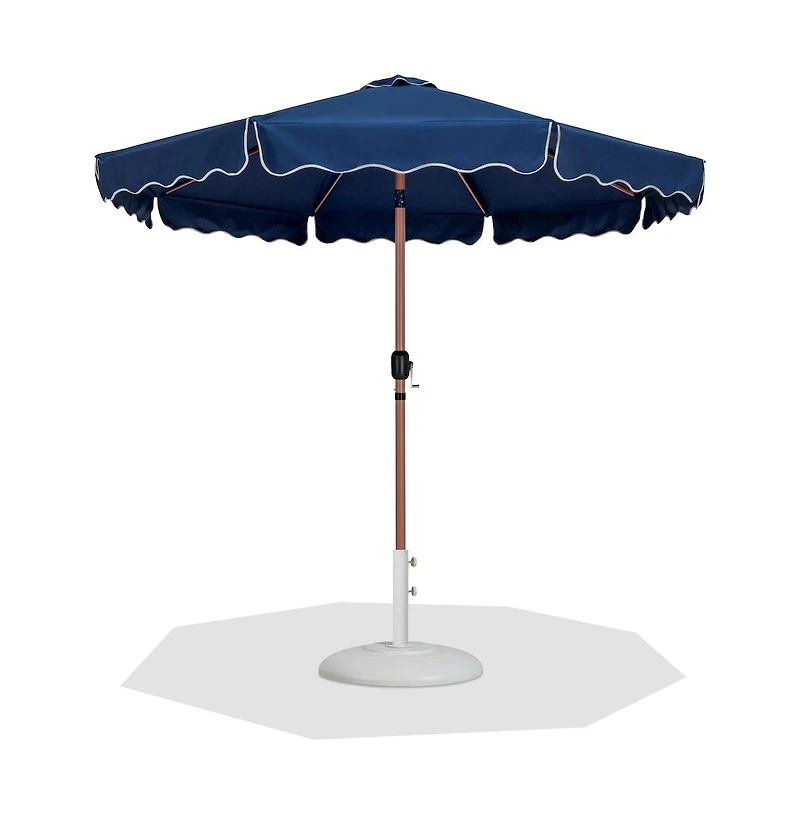 Meridian Furniture Amalfi Navy With Cream Piping / Matte Metal Patio Umbrella with Base Sets