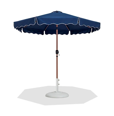 Meridian Furniture Amalfi Navy With Cream Piping / Matte White Metal Patio Umbrella with Base Sets
