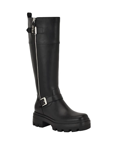 Guess Women's Lynnie Wide Calf Tall Buckle Moto Lug Boots